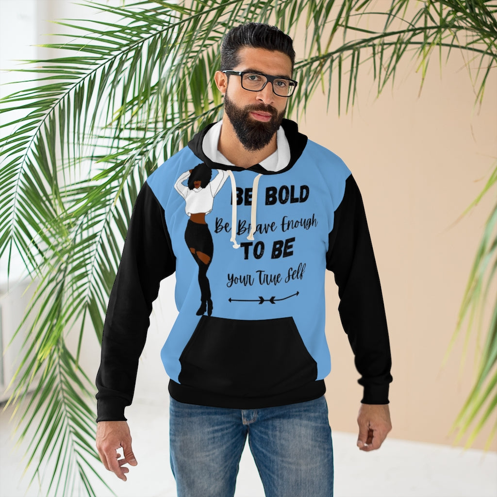 BE BOLD TO BE Light Blue/Black Two-Tone Unisex Pullover Hoodie