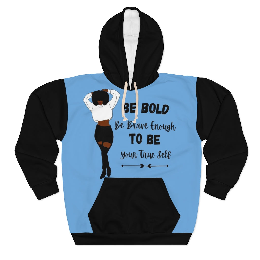 BE BOLD TO BE Light Blue/Black Two-Tone Unisex Pullover Hoodie