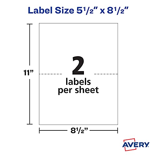 Avery 5126 Shipping Address Labels, Laser Printers, 200 Labels, Half Sheet Labels, Permanent Adhesive, TrueBlock, White