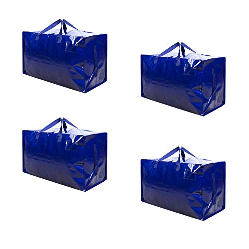 VENO Heavy Duty Oversized Storage Bag Organizer with Strong Handles and Zippers for Moving, Traveling, College Dorm, Camping, Christmas Decorations Storage, Recycled Material (Blue - Set of 4)