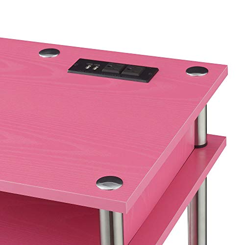 Convenience Concepts Designs2Go No Tools Student Desk with Charging Station and Shelves, Pink