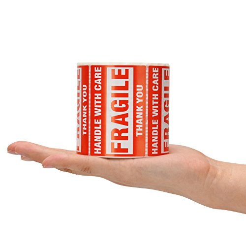 SJPACK 500 Fragile Stickers 1 Roll 2" x 3" Fragile - Handle with Care - Thank You Shipping Labels Stickers (500 Labels/Roll)