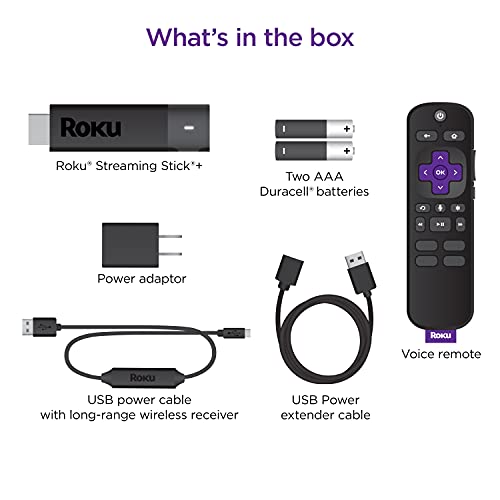 Roku Streaming Stick+ | HD/4K/HDR Streaming Device with Long-range Wireless and Roku Voice Remote with TV Controls