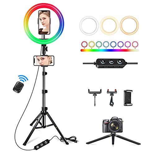 Weilisi 10" Ring Light with Stand 72'' Tall & 3 Phone Holders,42 Color Modes Selfie Ring Light with Tripod Stand,Stepless Dimmable/Speed LED Ring Light for iPhone & Android,YouTube, Makeup,TIK Tok