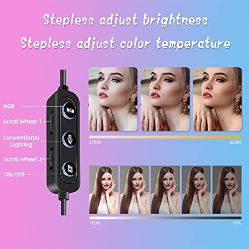 Weilisi 10" Ring Light with Stand 72'' Tall & 3 Phone Holders,42 Color Modes Selfie Ring Light with Tripod Stand,Stepless Dimmable/Speed LED Ring Light for iPhone & Android,YouTube, Makeup,TIK Tok