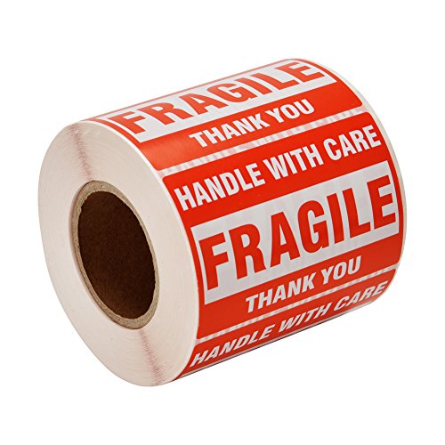 SJPACK 500 Fragile Stickers 1 Roll 2" x 3" Fragile - Handle with Care - Thank You Shipping Labels Stickers (500 Labels/Roll)