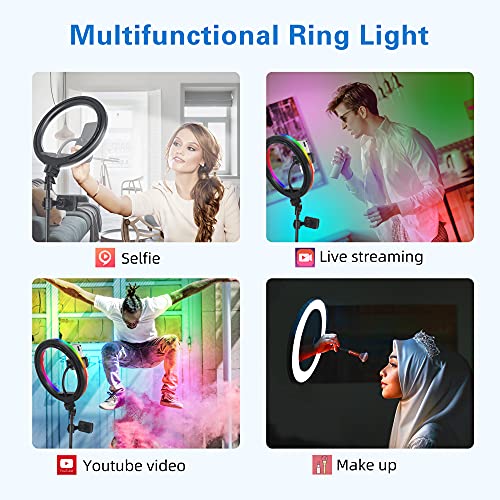 Weilisi 10" Ring Light with Stand 72'' Tall & 3 Phone Holders,42 Color Modes Selfie Ring Light with Tripod Stand,Stepless Dimmable/Speed LED Ring Light for iPhone & Android,YouTube, Makeup,TIK Tok