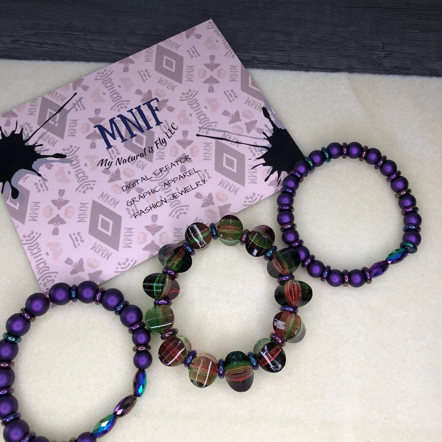 Mardi Gras Inspired Stretch Bracelets | Green Purple Gold Iridescent