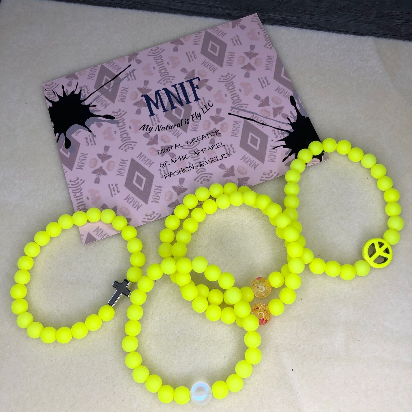 Neon Yellow/Highlight Yellow Beaded Stretch Bracelet