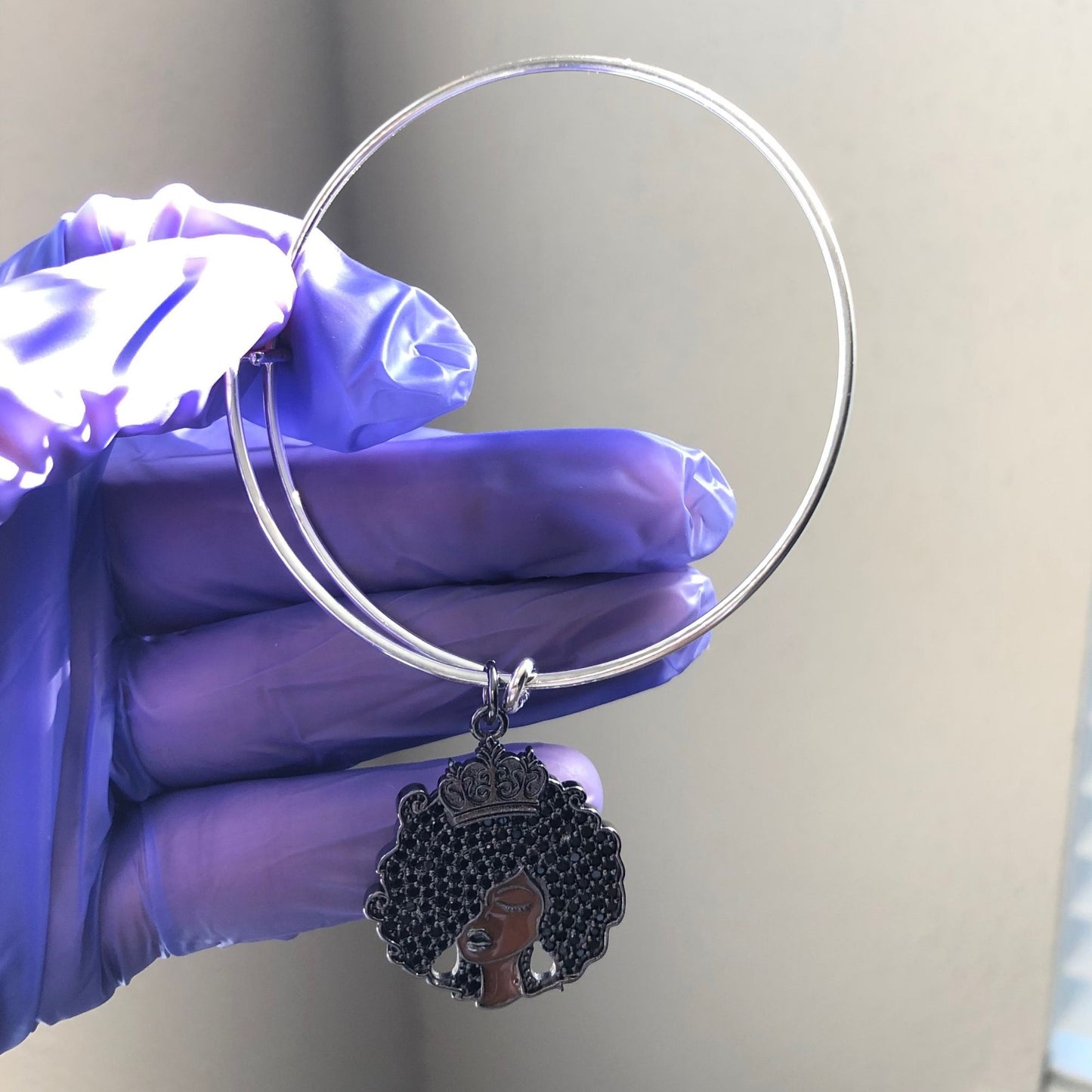 Natural Hair Full Face Fro with Crown Charm Bangle