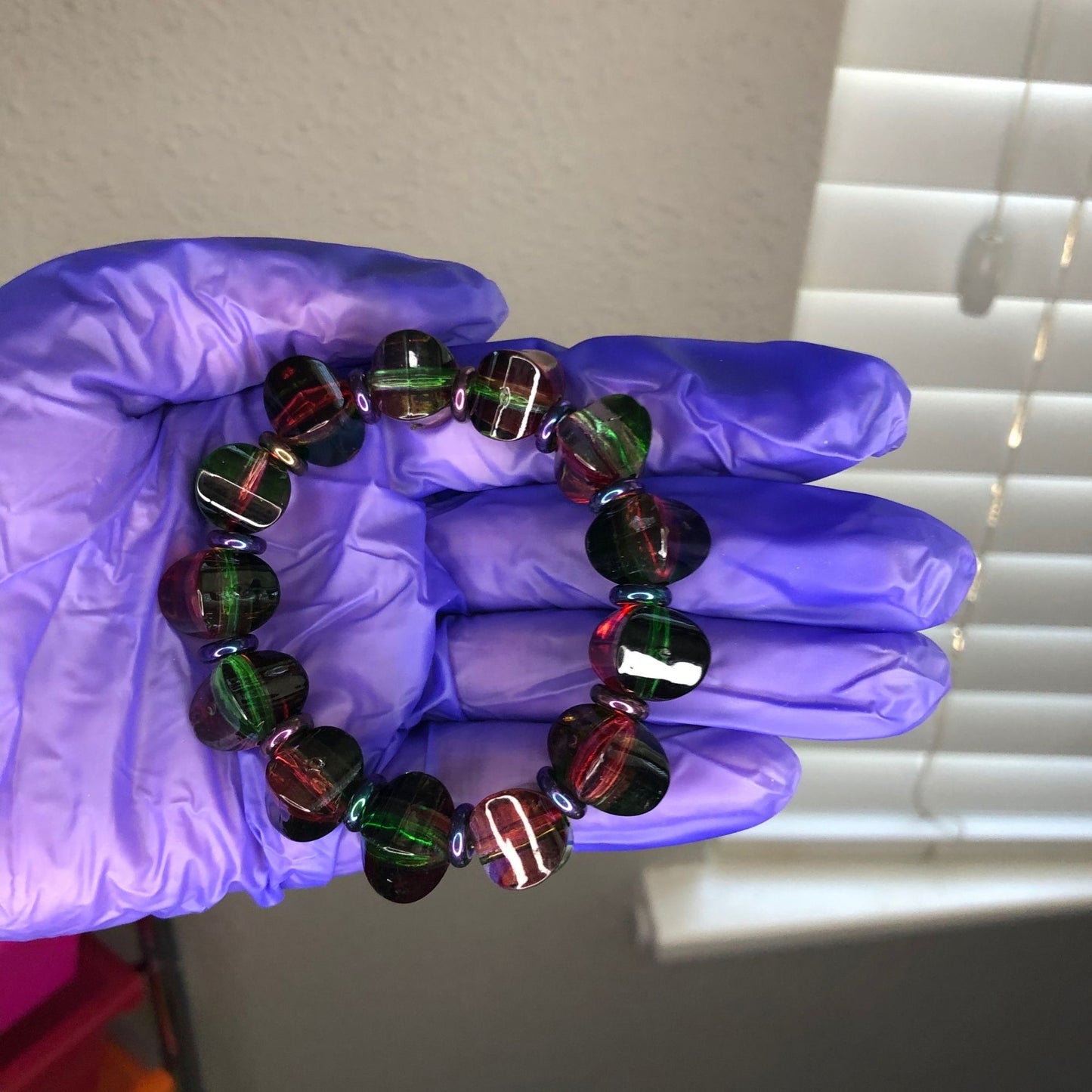 Mardi Gras Inspired Stretch Bracelets | Green Purple Gold Iridescent