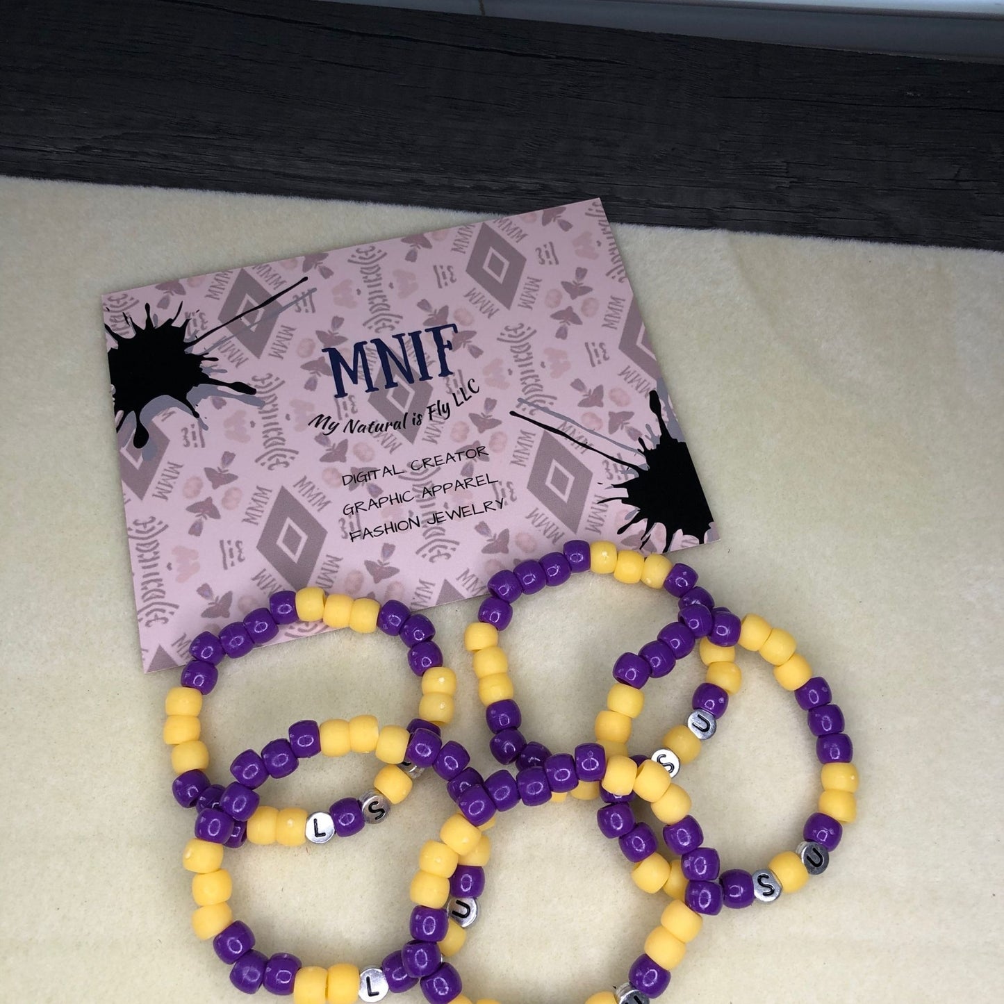 Purple and Yellow School Spirit Stretch Bracelet