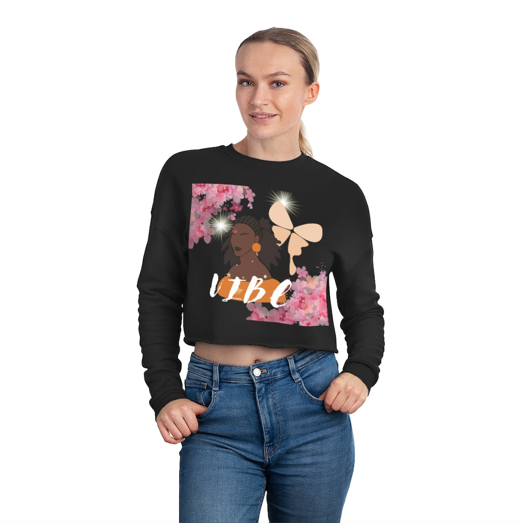 VIBE Chocolate Lady in Black Women's Cropped Sweatshirt