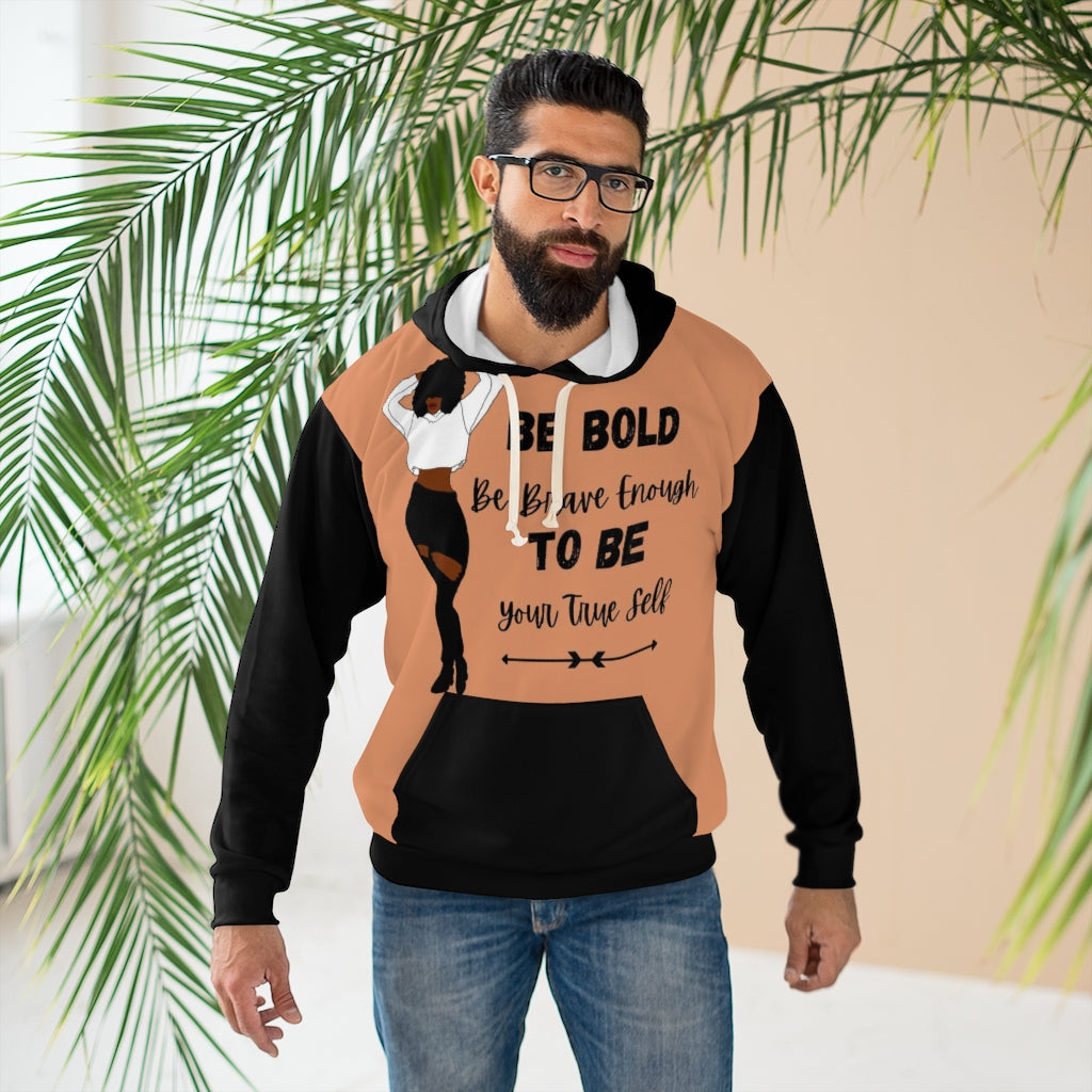 BE BOLD TO BE Light Brown/Black Two-Tone Unisex Pullover Hoodie