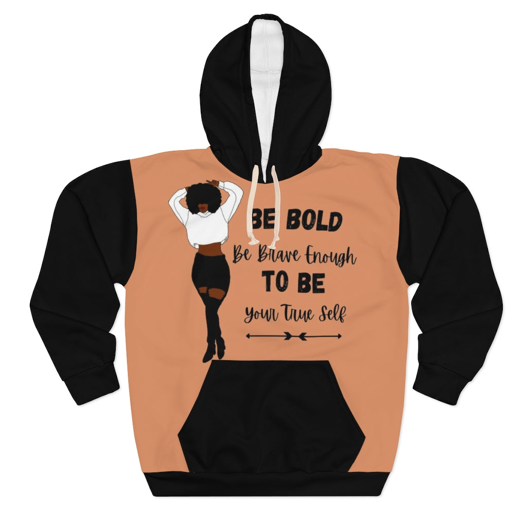 BE BOLD TO BE Light Brown/Black Two-Tone Unisex Pullover Hoodie