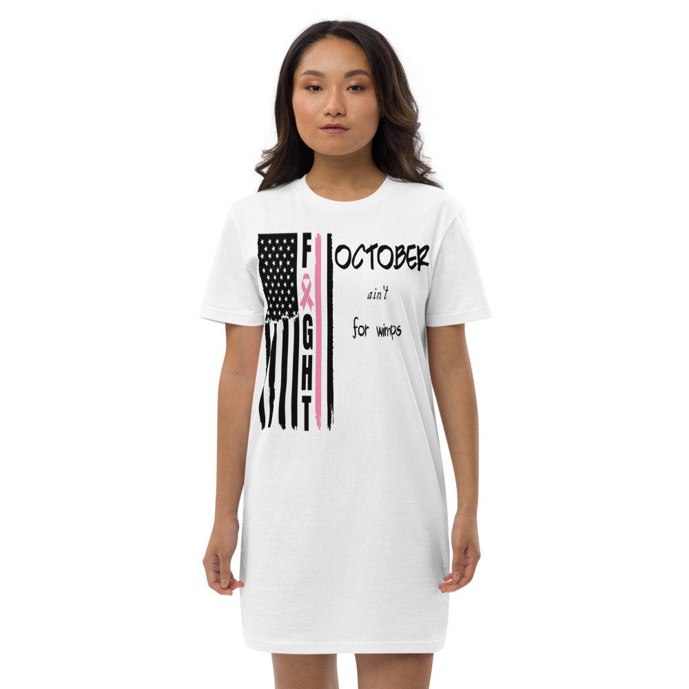 Breast Cancer Awareness-October ain't for wimps Flag cotton t-shirt dress