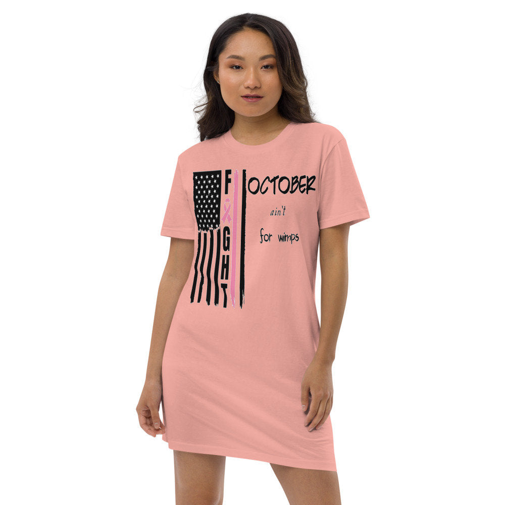 Breast Cancer Awareness-October ain't for wimps Flag cotton t-shirt dress