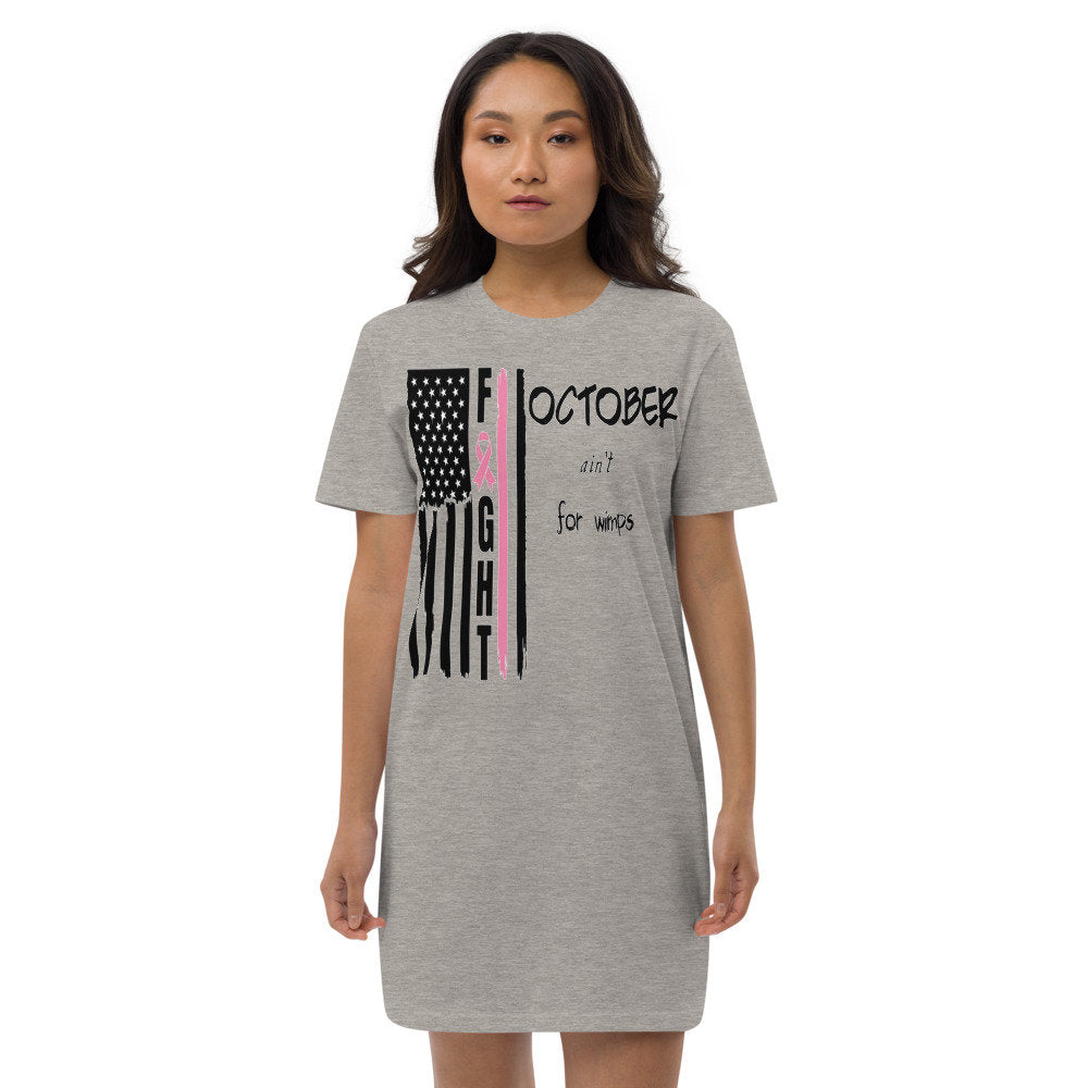 Breast Cancer Awareness-October ain't for wimps Flag cotton t-shirt dress