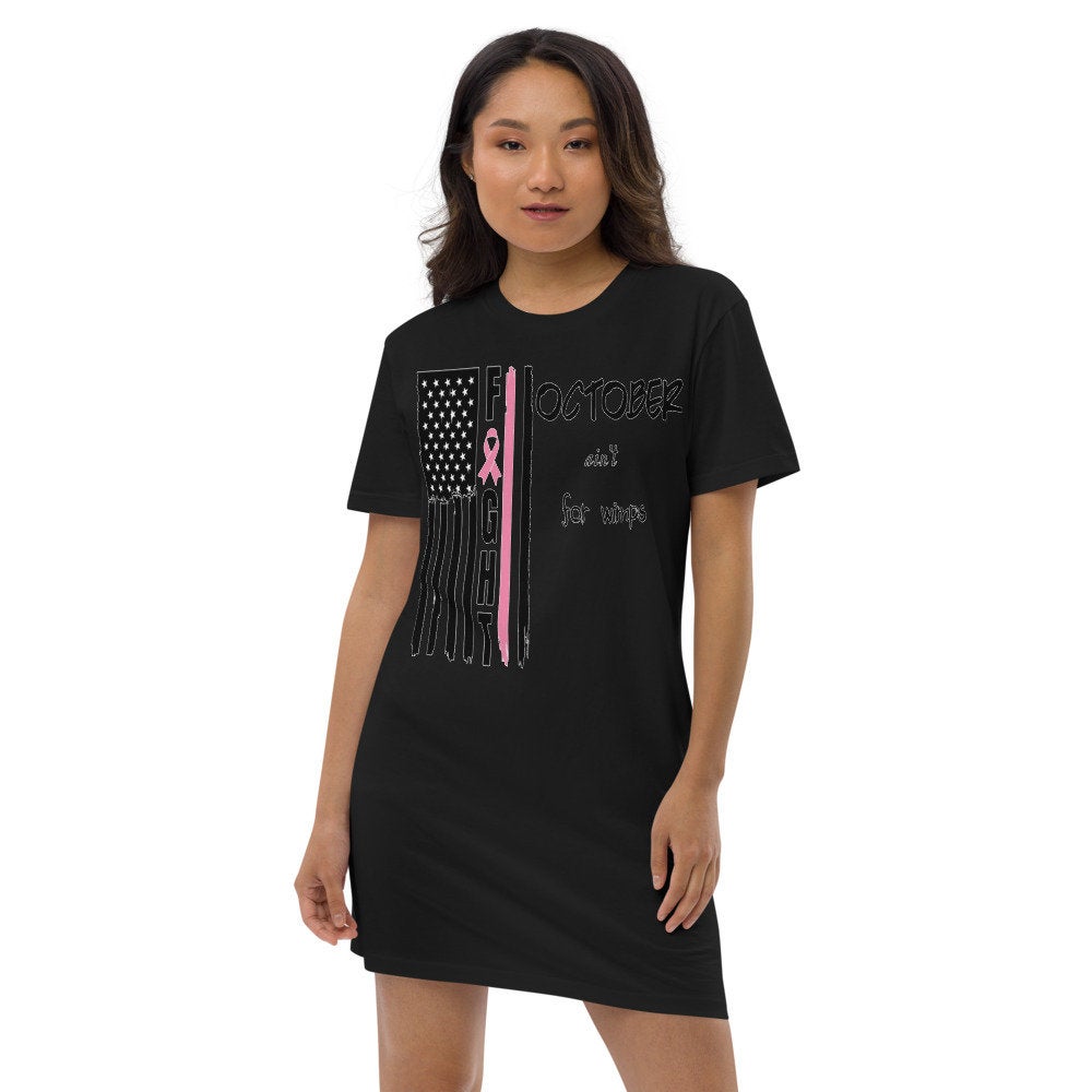 Breast Cancer Awareness-October ain't for wimps Flag cotton t-shirt dress