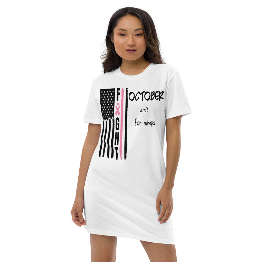 Breast Cancer Awareness-October ain't for wimps Flag cotton t-shirt dress