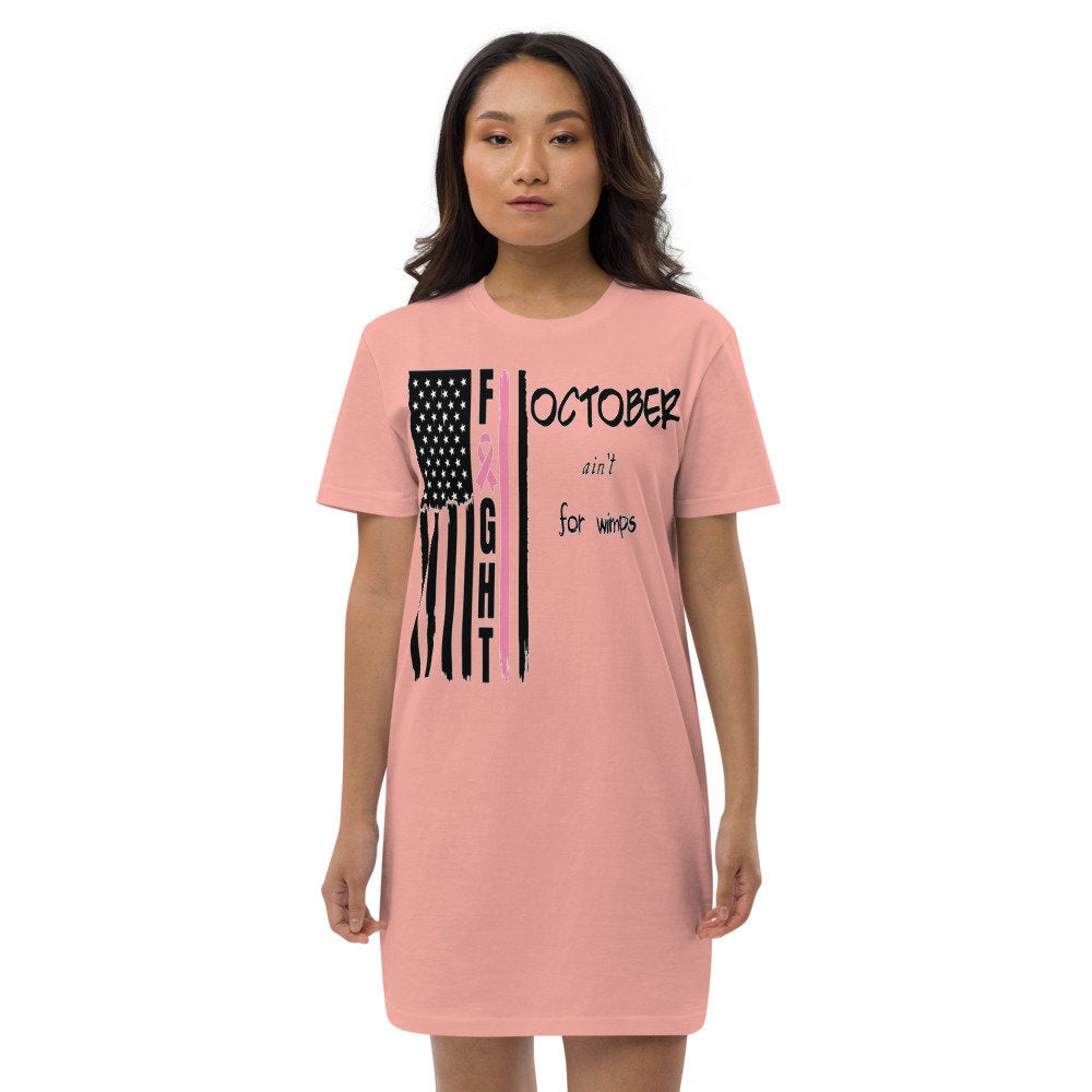 Breast Cancer Awareness-October ain't for wimps Flag cotton t-shirt dress