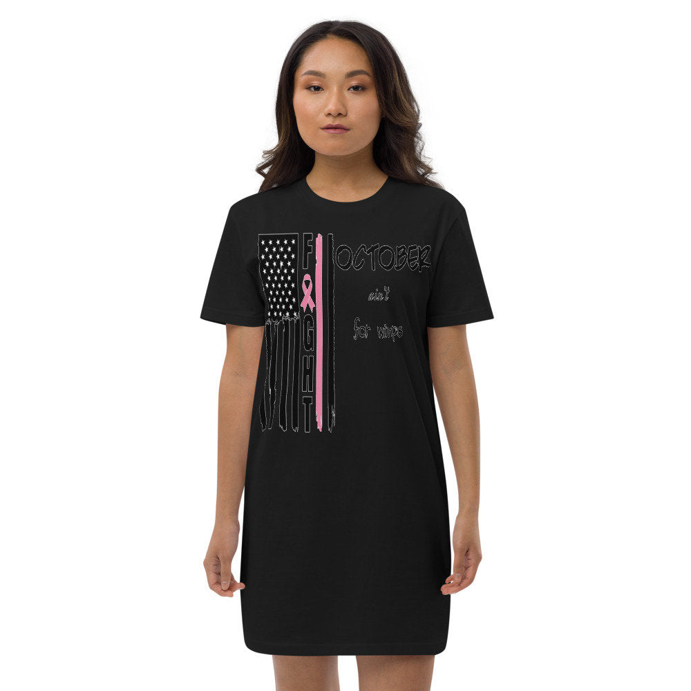 Breast Cancer Awareness-October ain't for wimps Flag cotton t-shirt dress