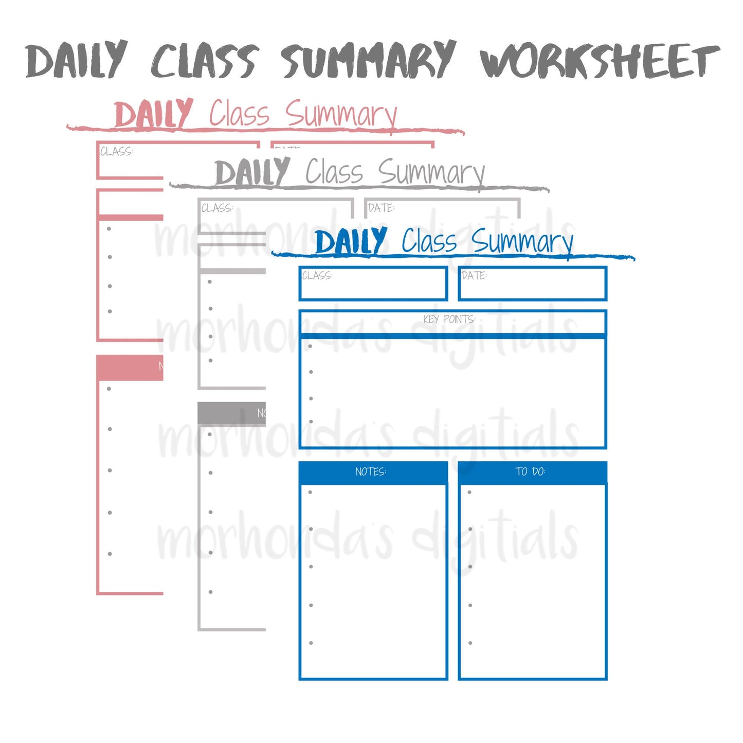 DAILY Class Printable | Summary | Student Planner | Note Organizer | College Planner | School Printable | Class Notes | 8.5x11 Pdf