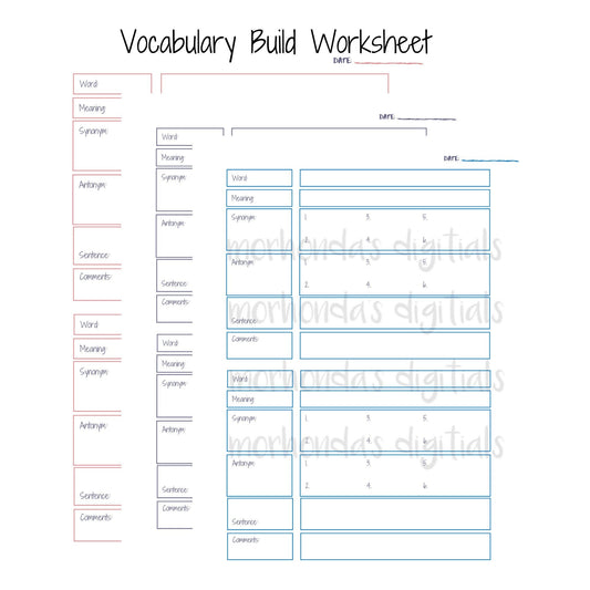 Vocabulary Build Worksheet; Worksheet; Planner; Notes; Kids; Lovers of Words