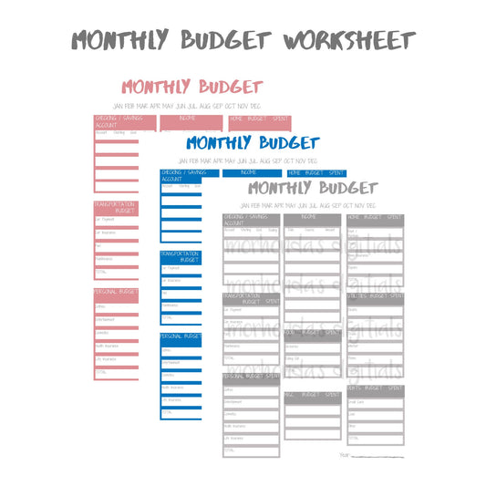 MONTHLY BUDGET PRINTABLES | Grey | Mauve | Blue | Budget Tracker | 8.5x11 Pdf